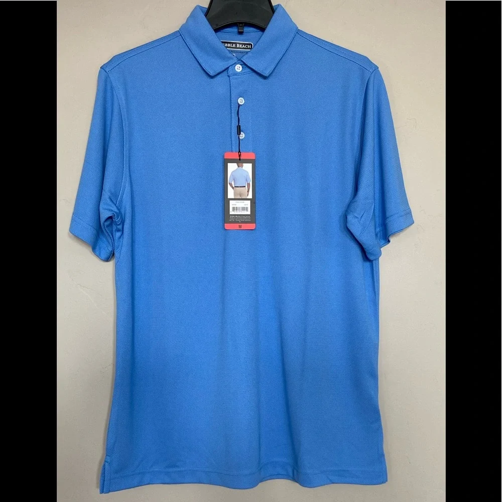 NEW Pebble Beach Dry-Luxe Performance Men's Short Sleeve Polo Shirt Blue M,L,XL